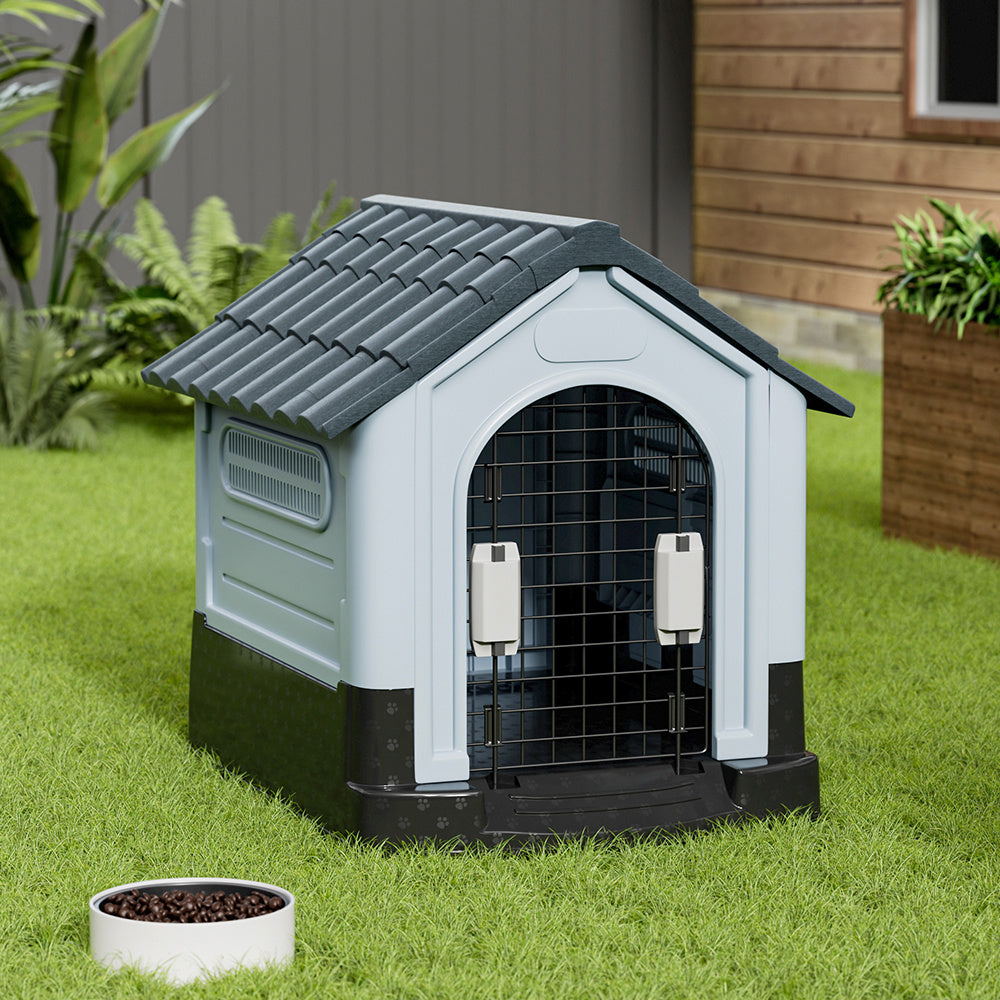 Weatherproof Plastic Dog House Kennel with Skylight and Door