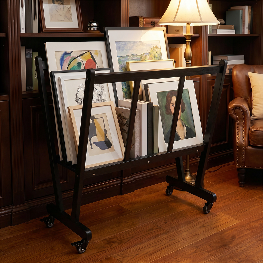 Wooden Canvas Print Storage Rack with Castors