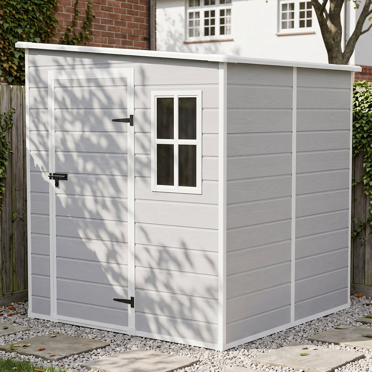 6 x 6 ft Plastic Garden Storage Shed with Pent Roof & Lockable Door