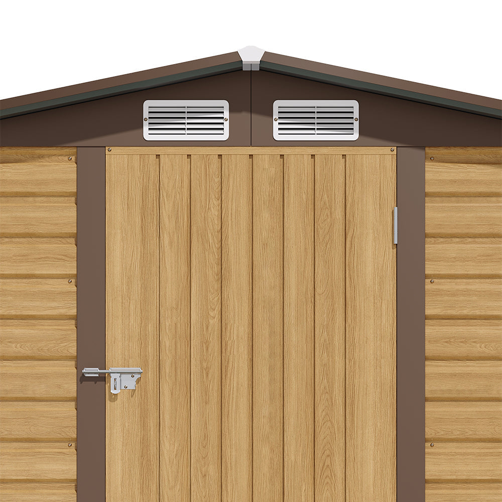 6 x 4 ft Wood Effect Galvanised Steel Garden Storage Shed with Apex Roof