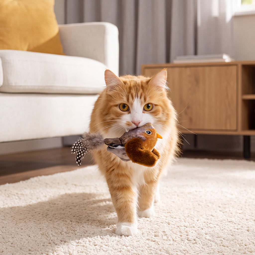 Interactive Chirping & Flapping Bird Cat Toy with Catnip