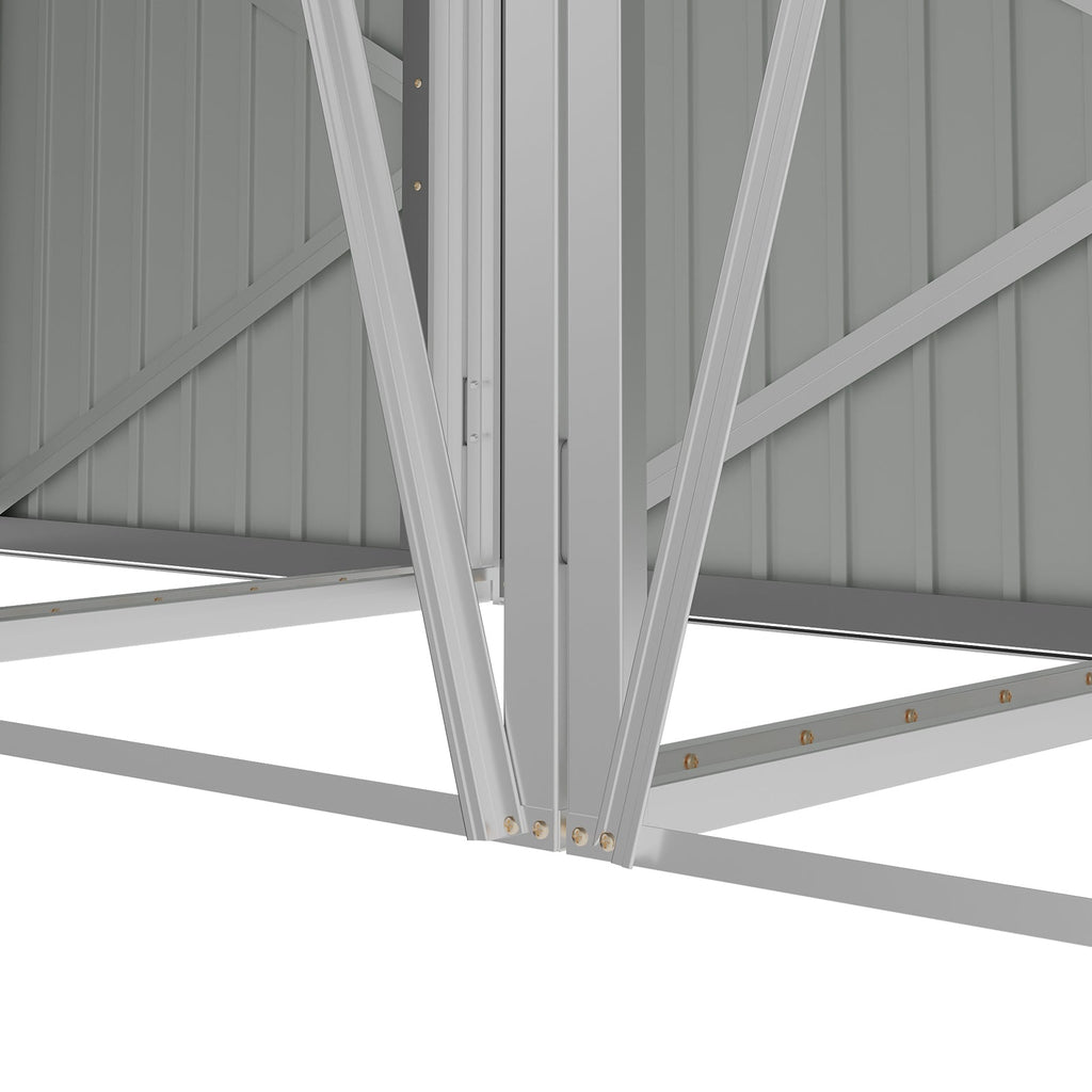 Grey Metal Outdoor Garbage Bin Shed For 3 Trash Bin