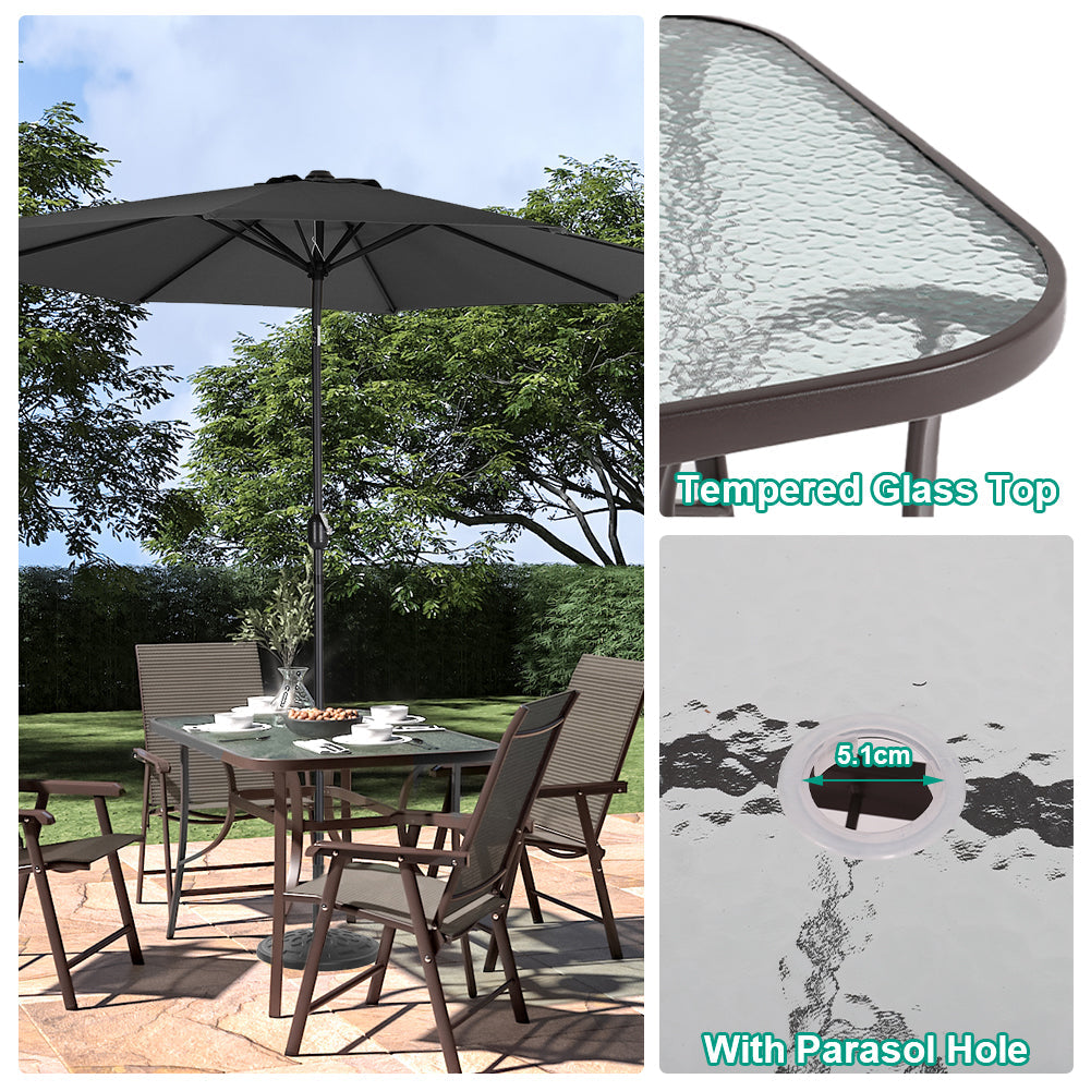 105CM Wide Square Glass-Top Outdoor Dining Table with Parasol Hole