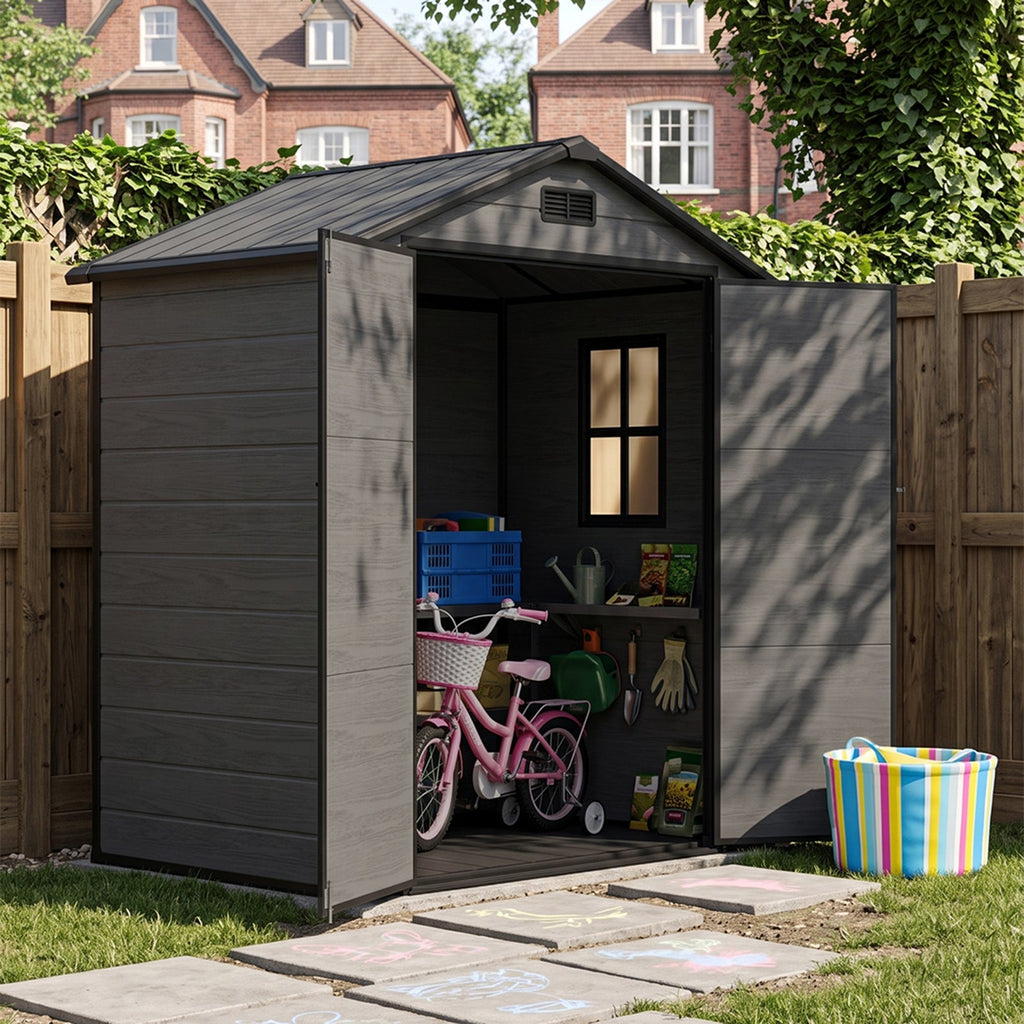 6 x 4 ft Plastic Garden Storage Shed with Apex Roof & Padlockable Double Doors