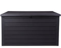 Keter Ontario XXL Cushion Box, Storage Box, Anthracite, 870 Litres, Wood Look with Gas Pressure Springs, Approx. 146 x 82 x 86 (H) cm