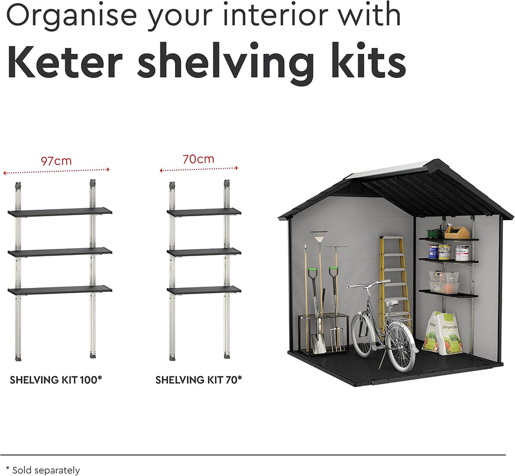 Keter Premier Apex Outdoor Garden Storage Shed, Grey, 7.5 x 7 ft