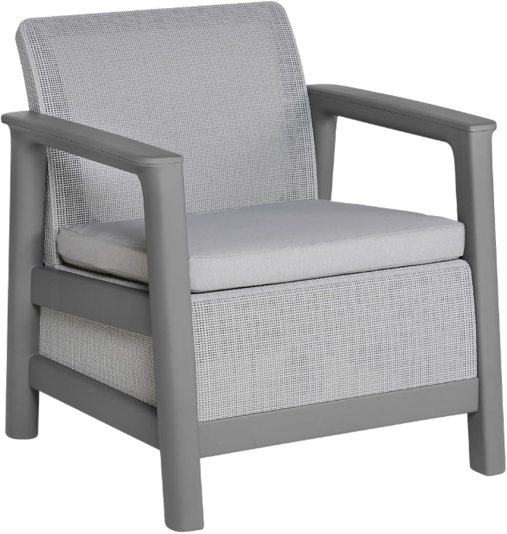 Keter Scandi Linea 4 Seater Garden Lounge Set - Grey | Outdoor Sofa & Armchairs with Storage Table | Weather-Resistant Garden Patio Furniture