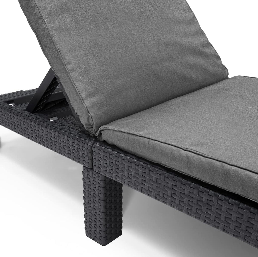 Allibert by Keter" Daytona Deluxe Sun Lounger for Garden, Patio and Balcony with Adjustable Headboard, Grey, including Garden Lounger Cushion, Flat Rattan Look, 195 x 65 x 25.5 cm