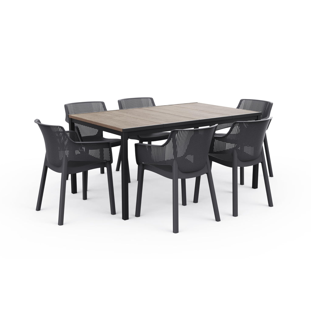 Keter Porto Outdoor Dining Table | Seats 6 People | 160cm Length | Signature Wood-Look Finish | Weatherproof & Durable Steel Frame | Low Maintenance | Pairs Chairs