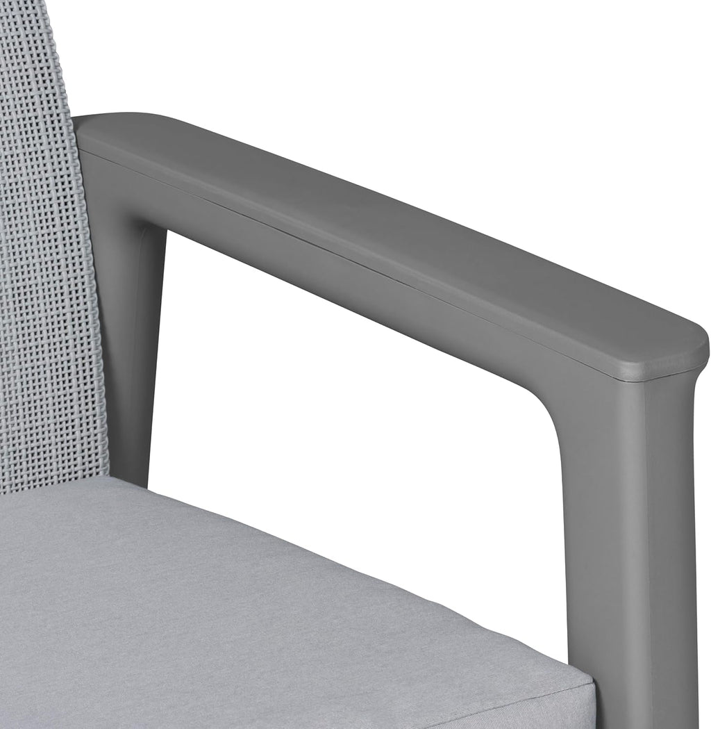 Keter Scandi Linea Balcony Furniture Set - Grey | Outdoor Armchairs & Storage Coffee Table | Weather-Resistant Patio Furniture