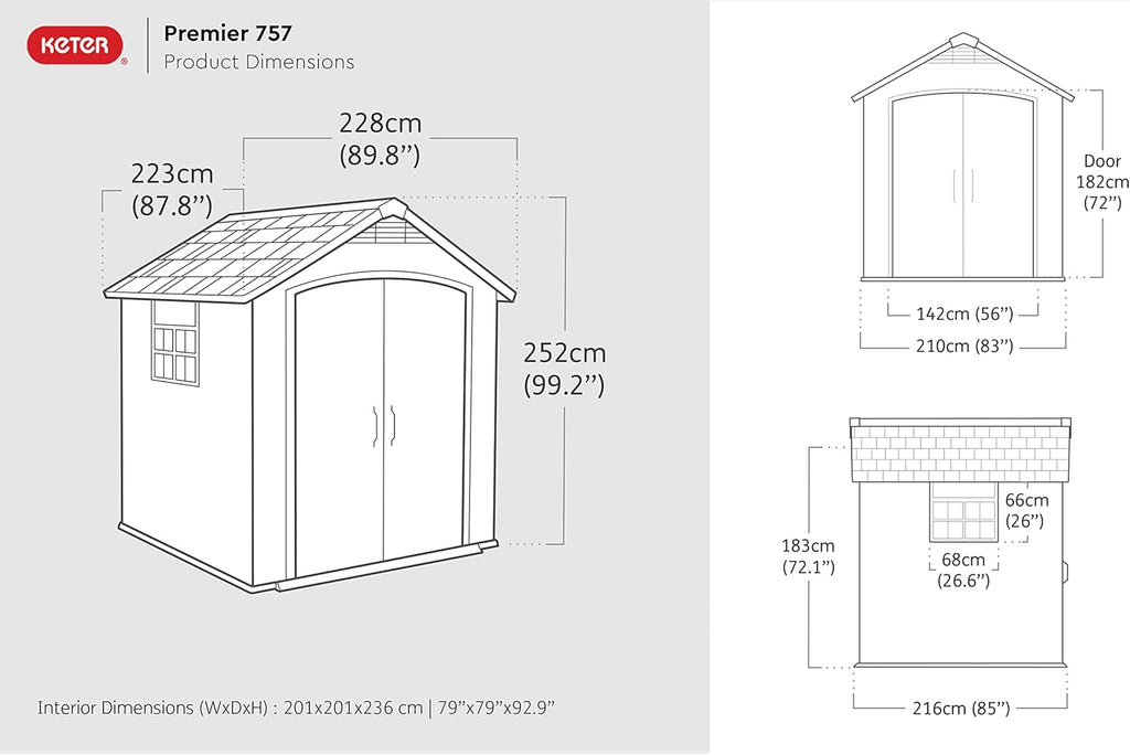 Keter Premier Apex Outdoor Garden Storage Shed, Grey, 7.5 x 7 ft