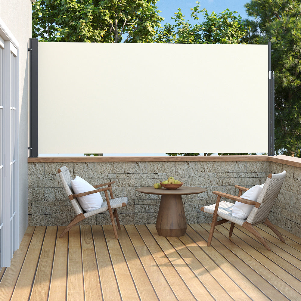 Beige Outdoor Retractable Privacy Side Awning