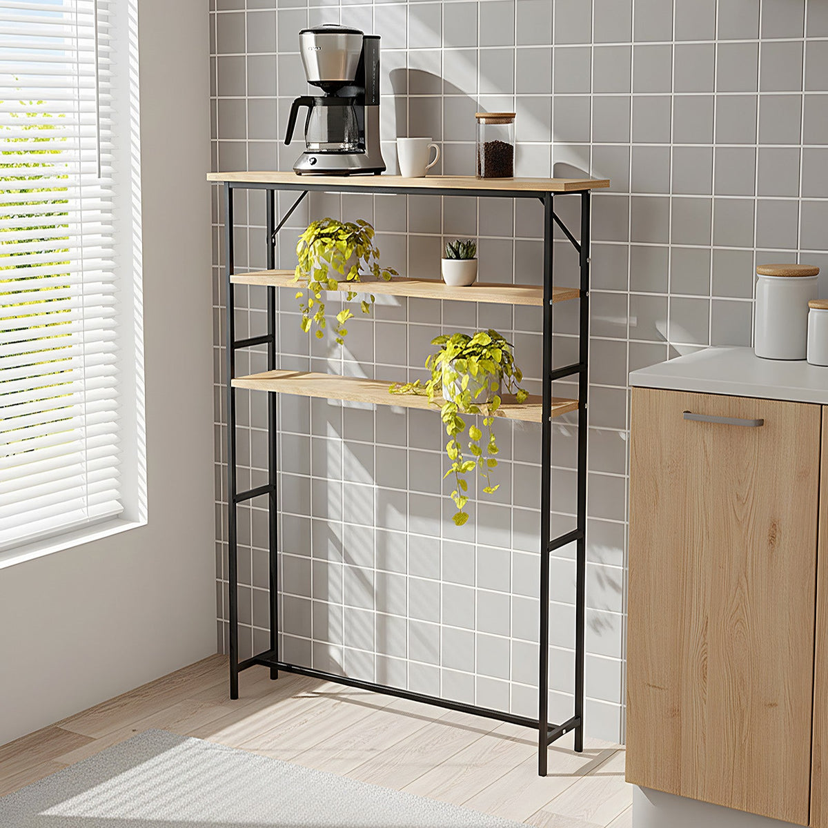 3-Tier Wood-Grain Narrow Console Table