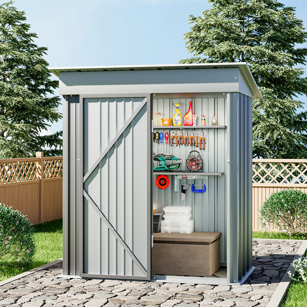 5 x 3 ft Metal Garden Storage Shed with Pent Roof & Lockable Door