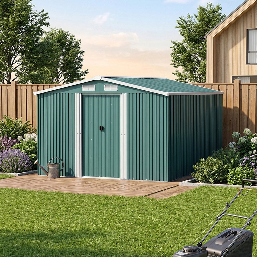 8 x 10 ft Metal Garden Storage Shed with Apex Roof & Double Doors