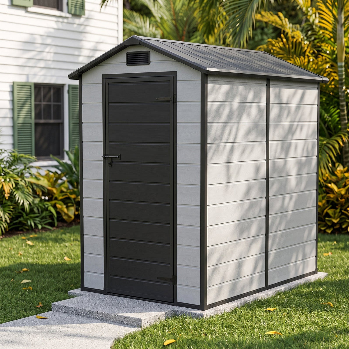 4 x 6 ft Plastic Garden Storage Shed with Apex Roof & Lockable Door