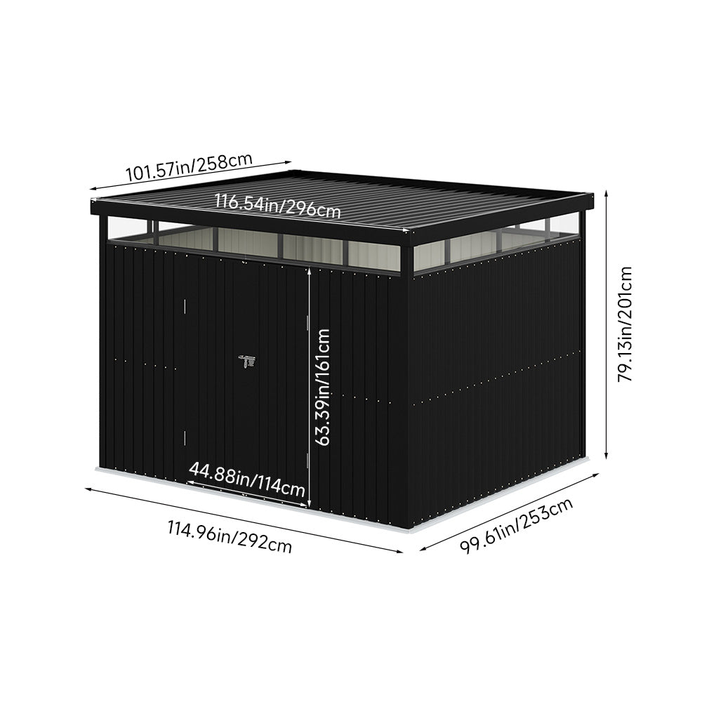 10 x 8 ft Metal Garden Storage Shed with Flat Roof & Double Doors