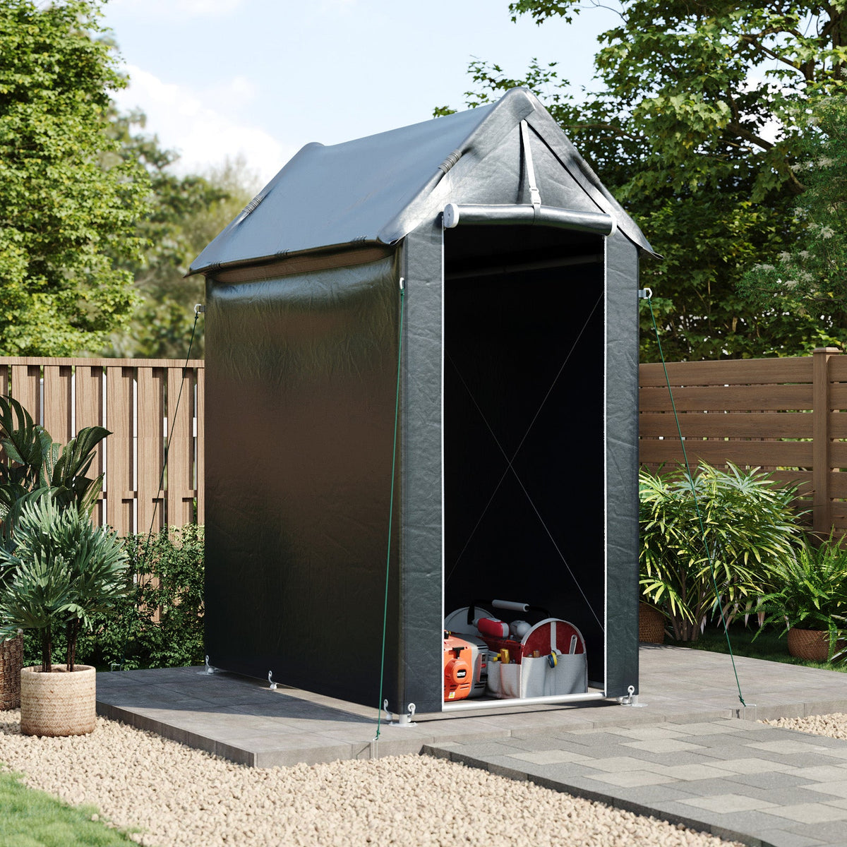 Garden Storage Shelter with Waterproof PE Cover & Metal Frame