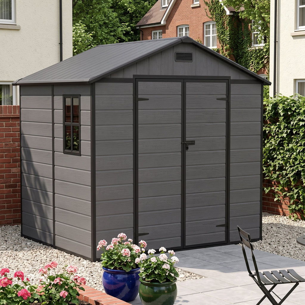 8 x 6 ft Plastic Garden Storage Shed with Apex Roof & Double Doors