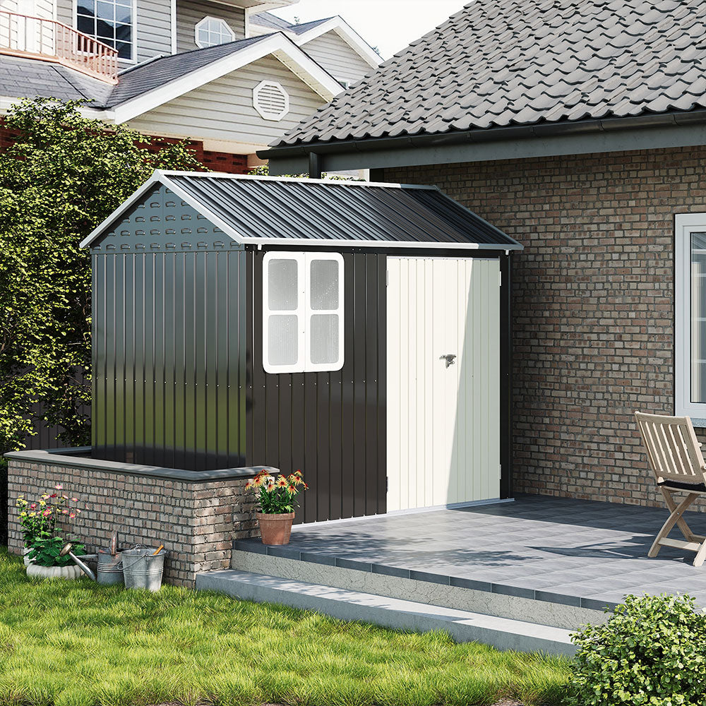 8 x 6 ft Metal Garden Storage Shed with Apex Roof & Double Doors