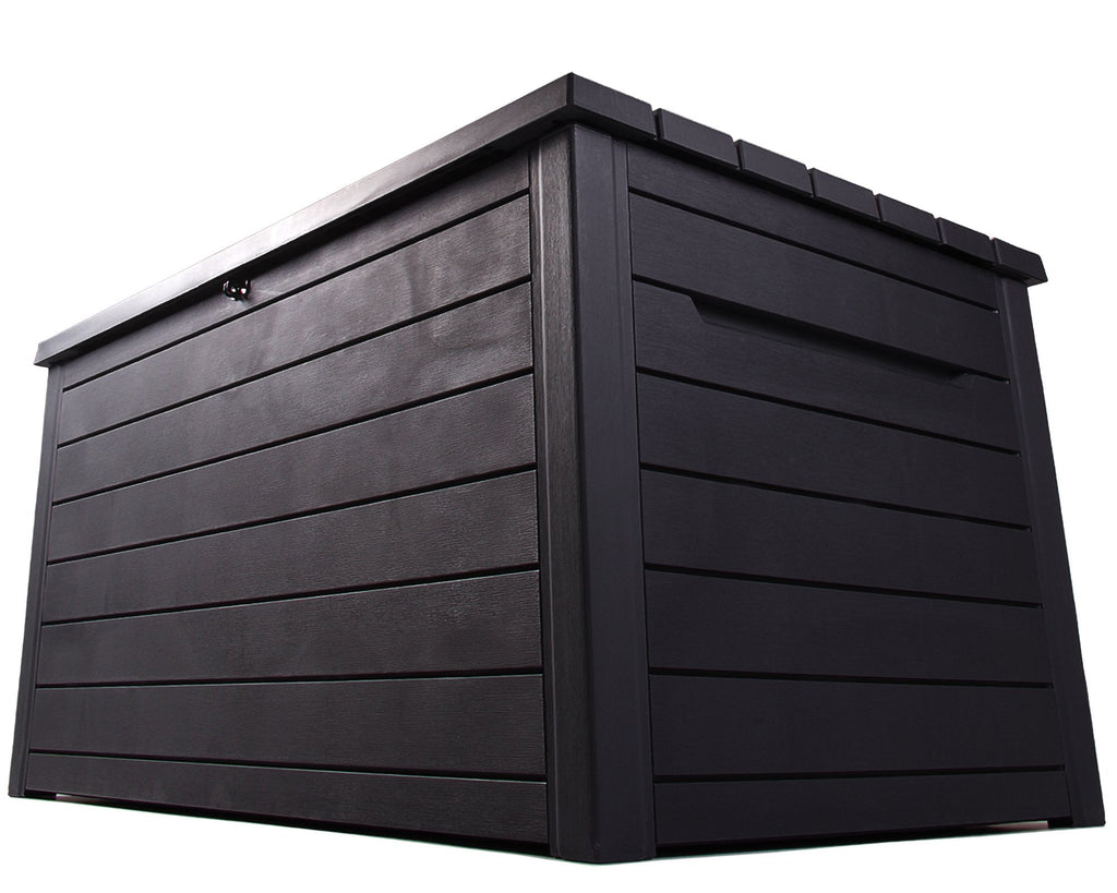 Keter Ontario XXL Cushion Box, Storage Box, Anthracite, 870 Litres, Wood Look with Gas Pressure Springs, Approx. 146 x 82 x 86 (H) cm