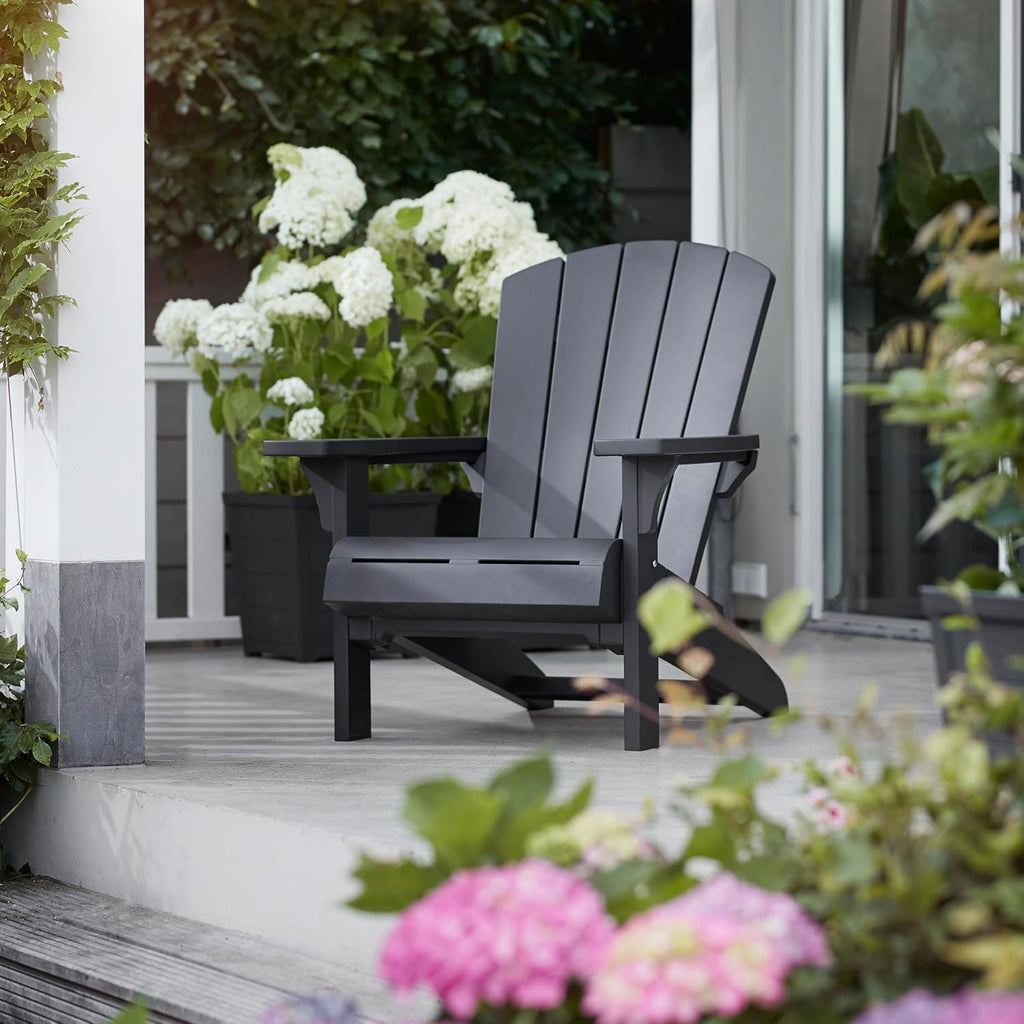 Keter Troy Adirondack Garden Chair – Graphite | Outdoor Wood-Effect Chair | Weatherproof, Durable & Maintenance-Free | Comfortable Deep Seat | Lightweight, Easy Assembly | 160kg Load Capacity