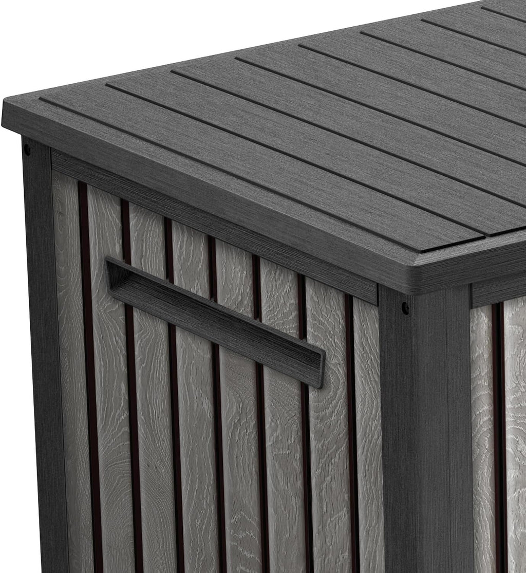 Keter Signature 643L Outdoor Storage Box – Venetian Grey | Weather‑Resistant, UV‑Protected, Lockable Storage Box | 350 kg Lid Capacity to Seat Two Adults | Piston‑Assisted Opening