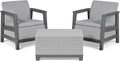 Keter Scandi Linea Balcony Furniture Set - Grey | Outdoor Armchairs & Storage Coffee Table | Weather-Resistant Patio Furniture