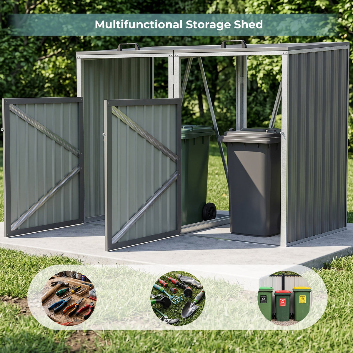 5x4 FT Metal Double Bin Storage Shed
