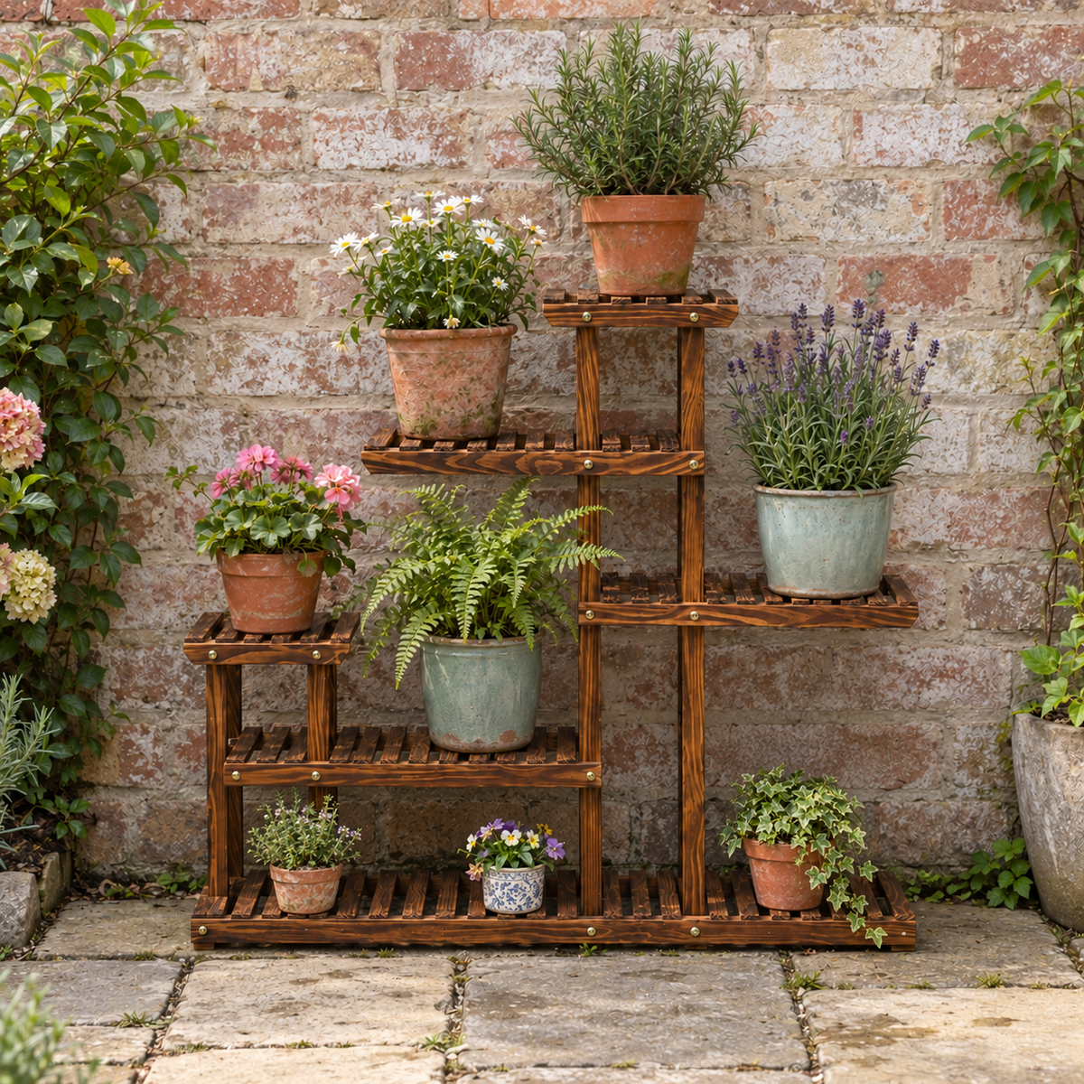 Rustic Large Multi-Tiered Wooden Plant Stand