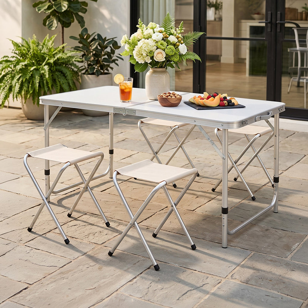 Folding Picnic Table with 4 Stools Portable Lightweight Aluminum Table Stools Set