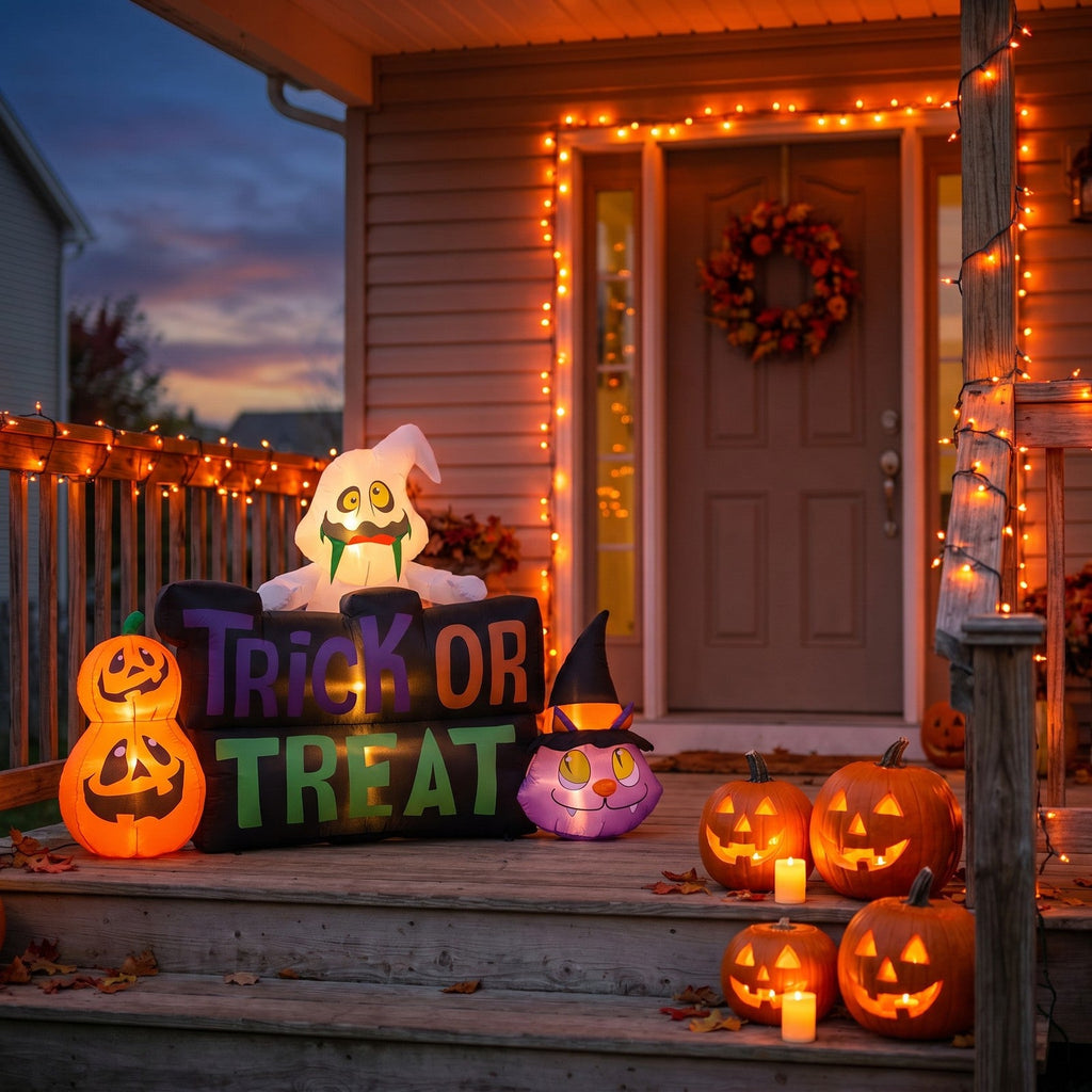 5.3FT Halloween Inflatable Pumpkin Ghost Cat Decoration with Built-in Lights