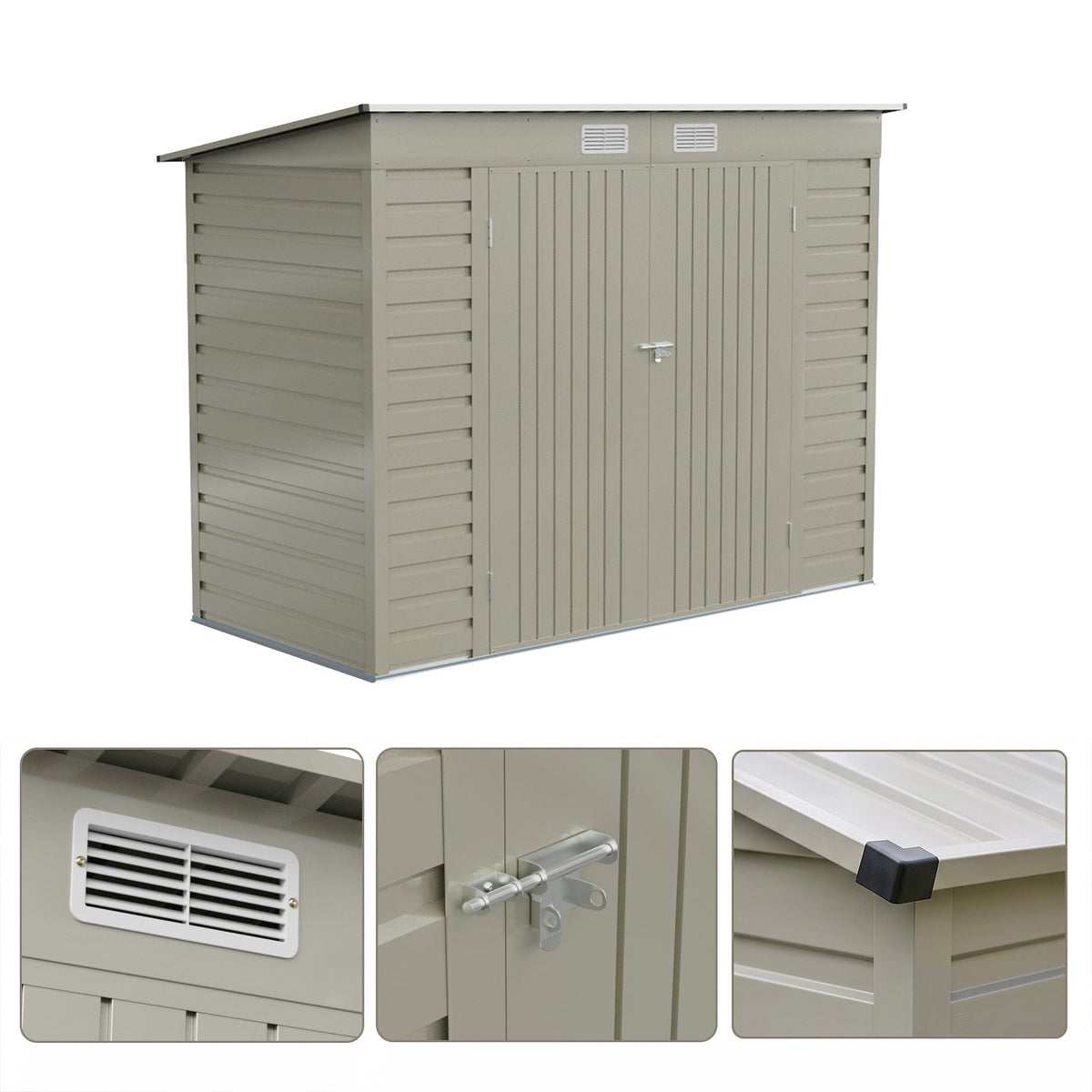 8 x 4 ft Metal Garden Storage Shed with Pent Roof & Padlockable Double Doors