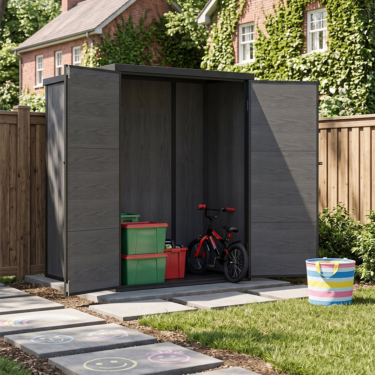 4 x 5 ft Plastic Garden Storage Shed with Pent Roof & Lockable Door