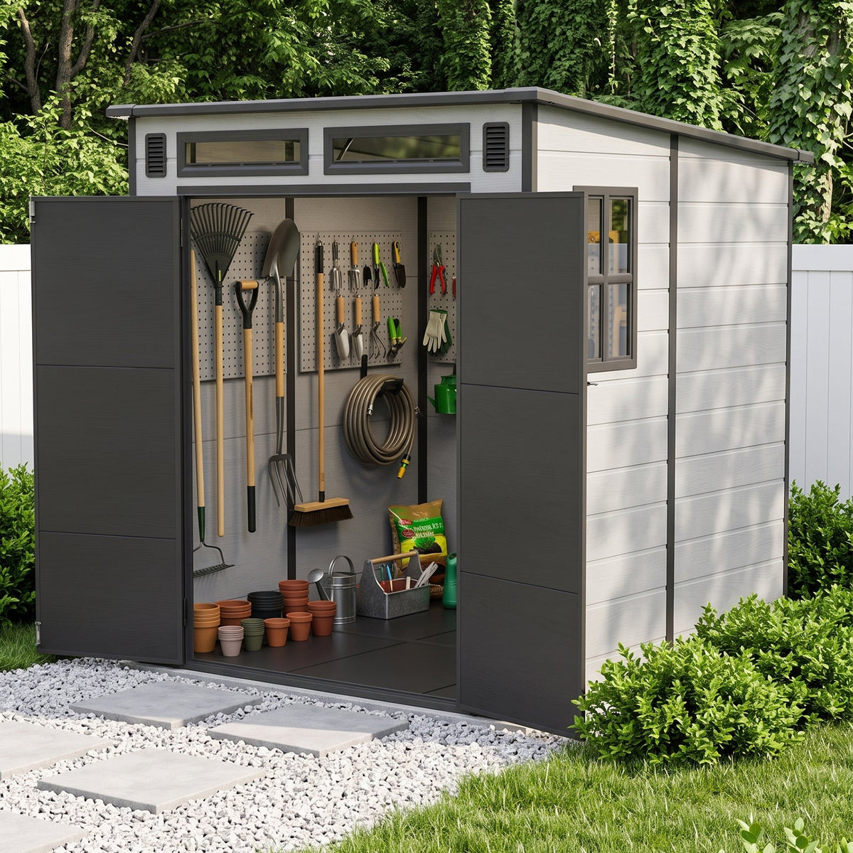 6 x 6 ft Plastic Garden Storage Shed with Pent Roof & Padlockable Doors