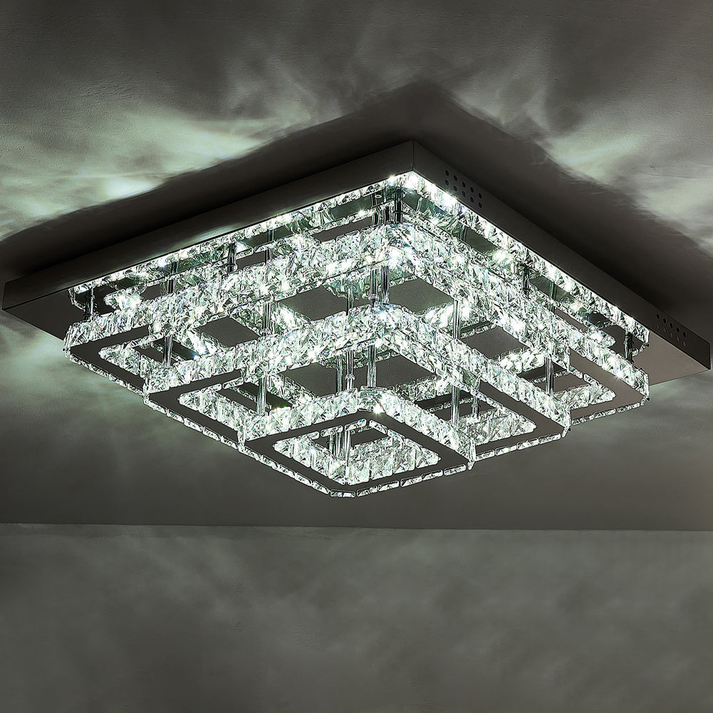Dimmable/Non-dimmable Square Large-size Glamourous Crystal LED Ceiling Light
