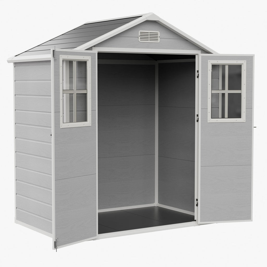 6 x 4 ft Plastic Garden Shed with Apex Roof & Lockable Double Doors