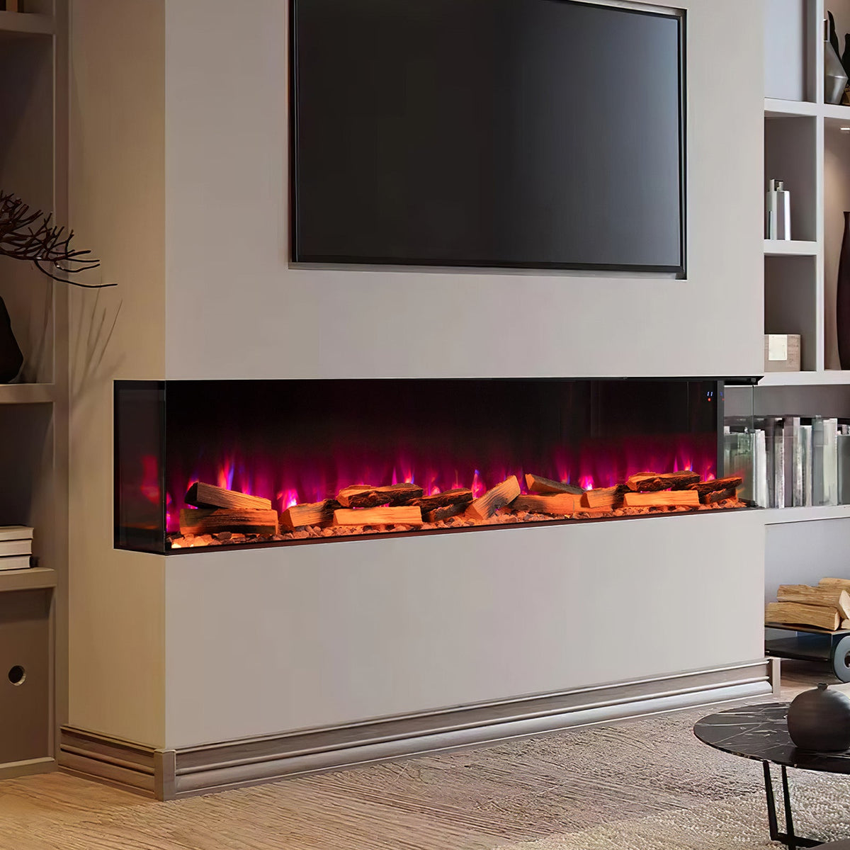 60/70 Inch 3-Sided Smart Electric Fireplace