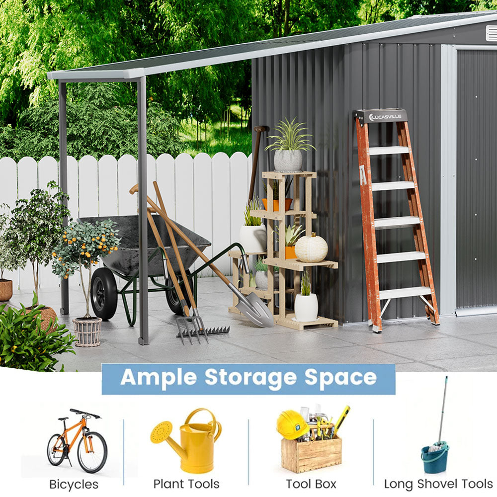 8 x 6 ft Metal Garden Storage Shed with Apex Roof & 4 ft Side Lean-to