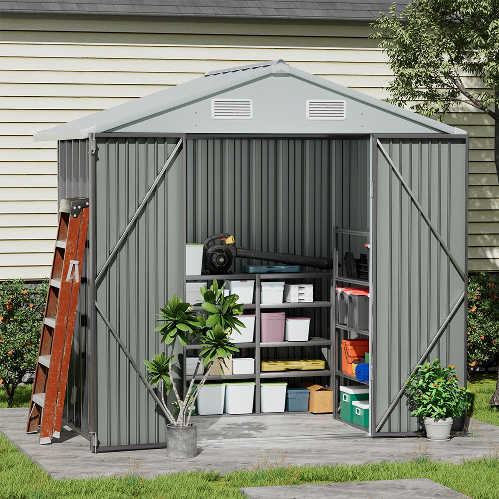 Metal Garden Storage Shed with Apex Roof & Lockable Double Doors