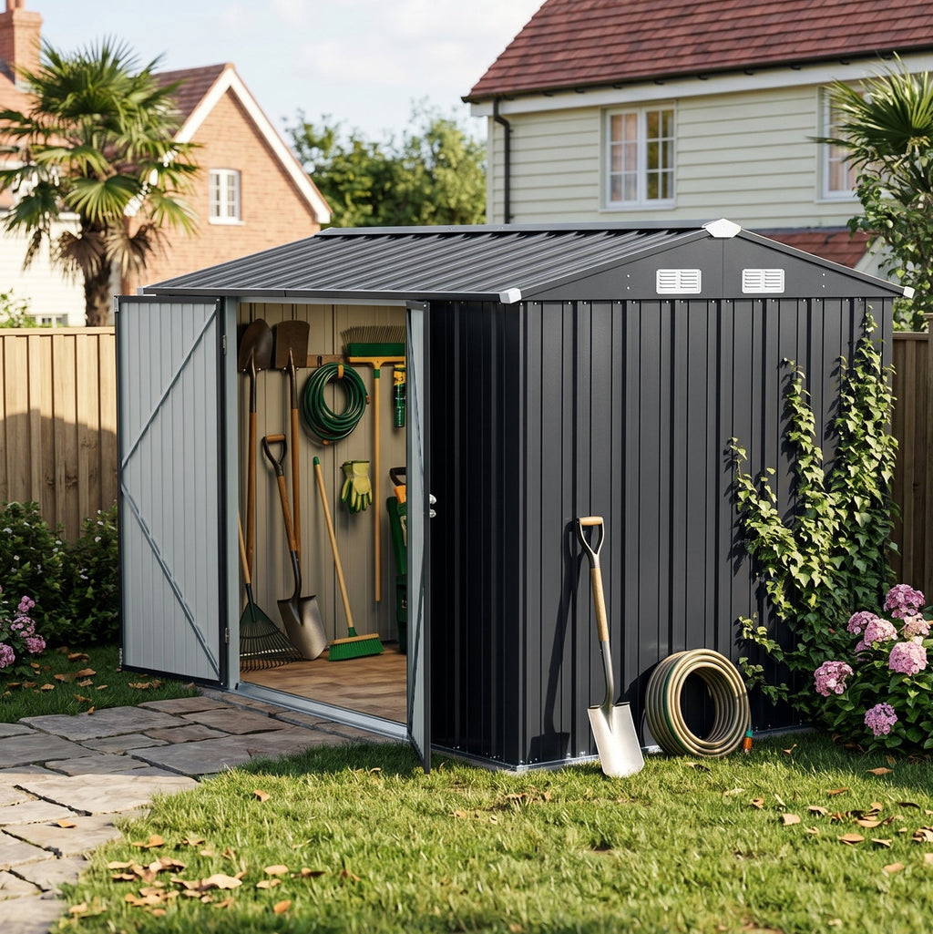 10 x 7 ft Metal Garden Storage Shed with Apex Roof & Double Doors