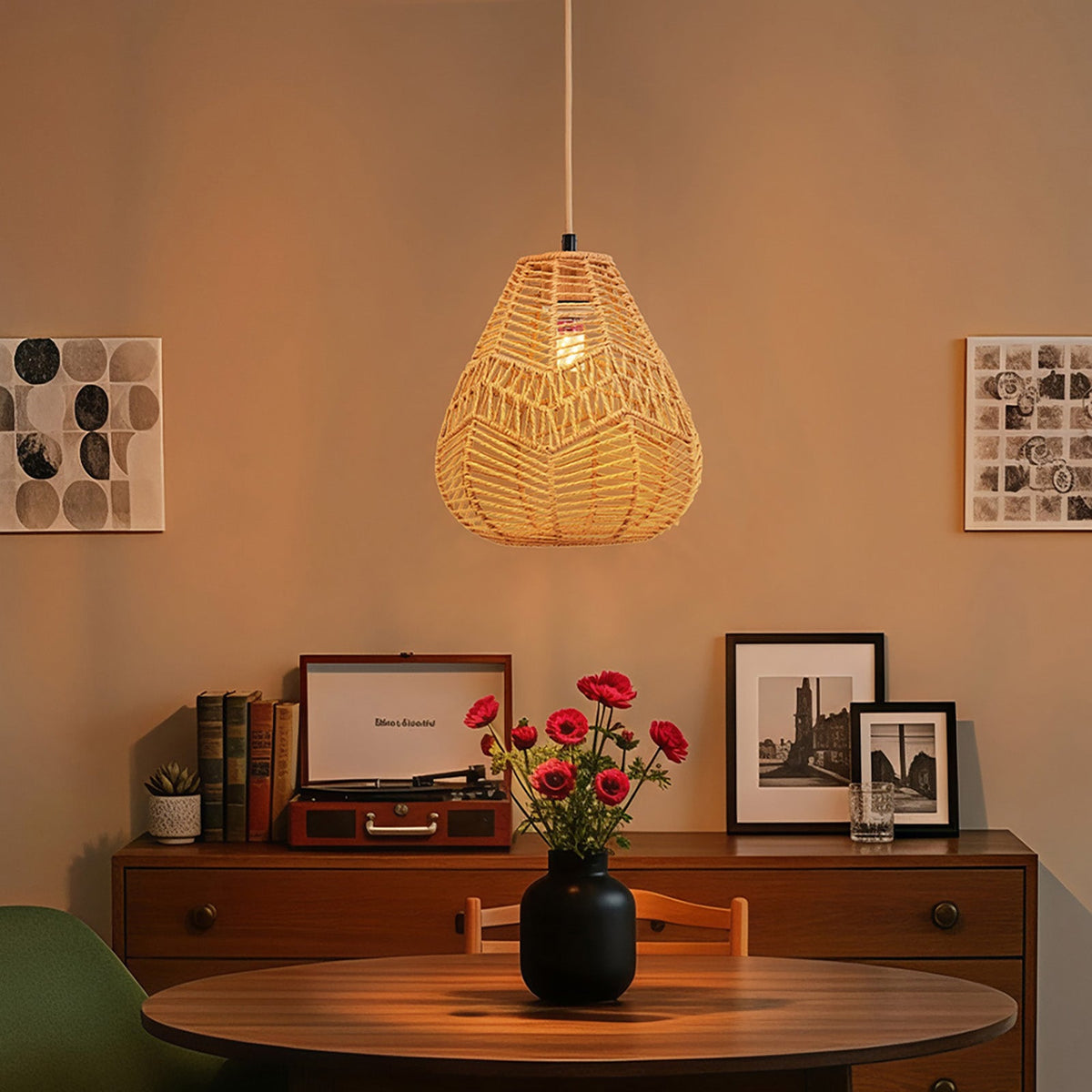 E27 Rattan-woven Ceiling Pendant Light