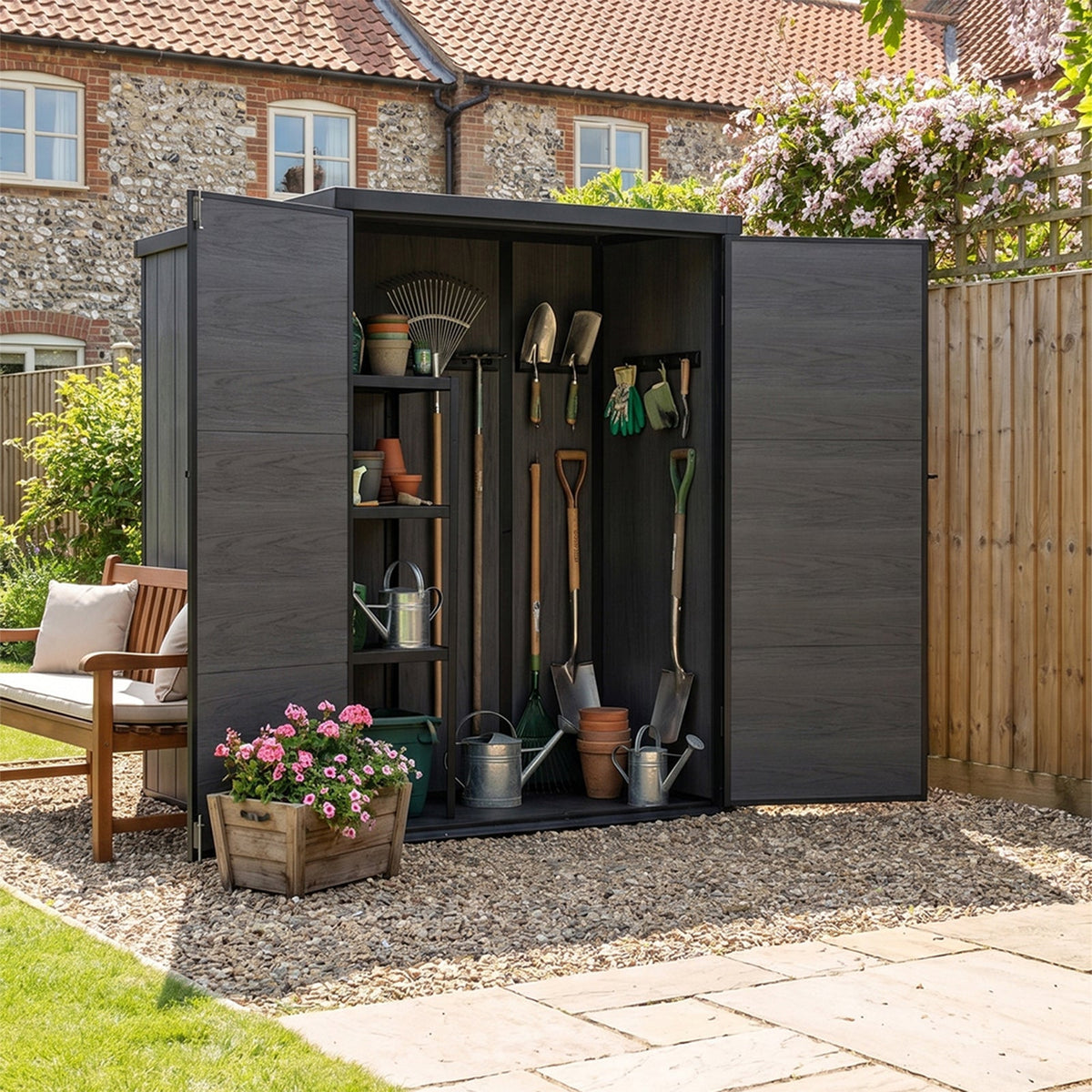 4 x 5 ft Plastic Garden Storage Shed with Pent Roof & Lockable Door