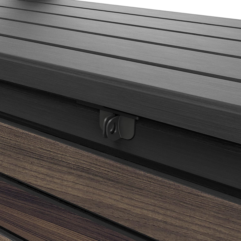 Keter Signature Outdoor Storage Bench 227L | Seats 2 Adults | DecoCoat Wood-Look Resin | Waterproof & Ventilated | All-Weather UV Resistant | Garden, Patio & Deck Storage