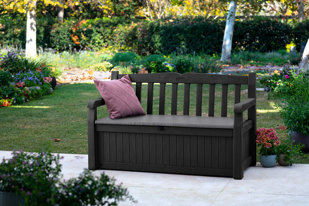 Keter Eden Bench 265L Outdoor Garden Furniture Storage Box Graphite & Light Grey