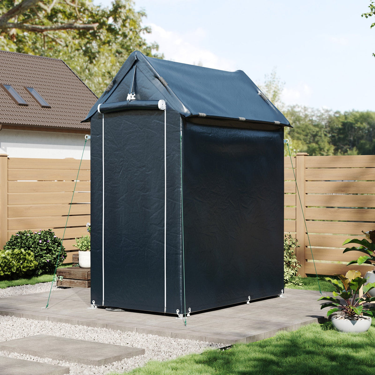 Garden Storage Shelter with Waterproof PE Cover & Metal Frame