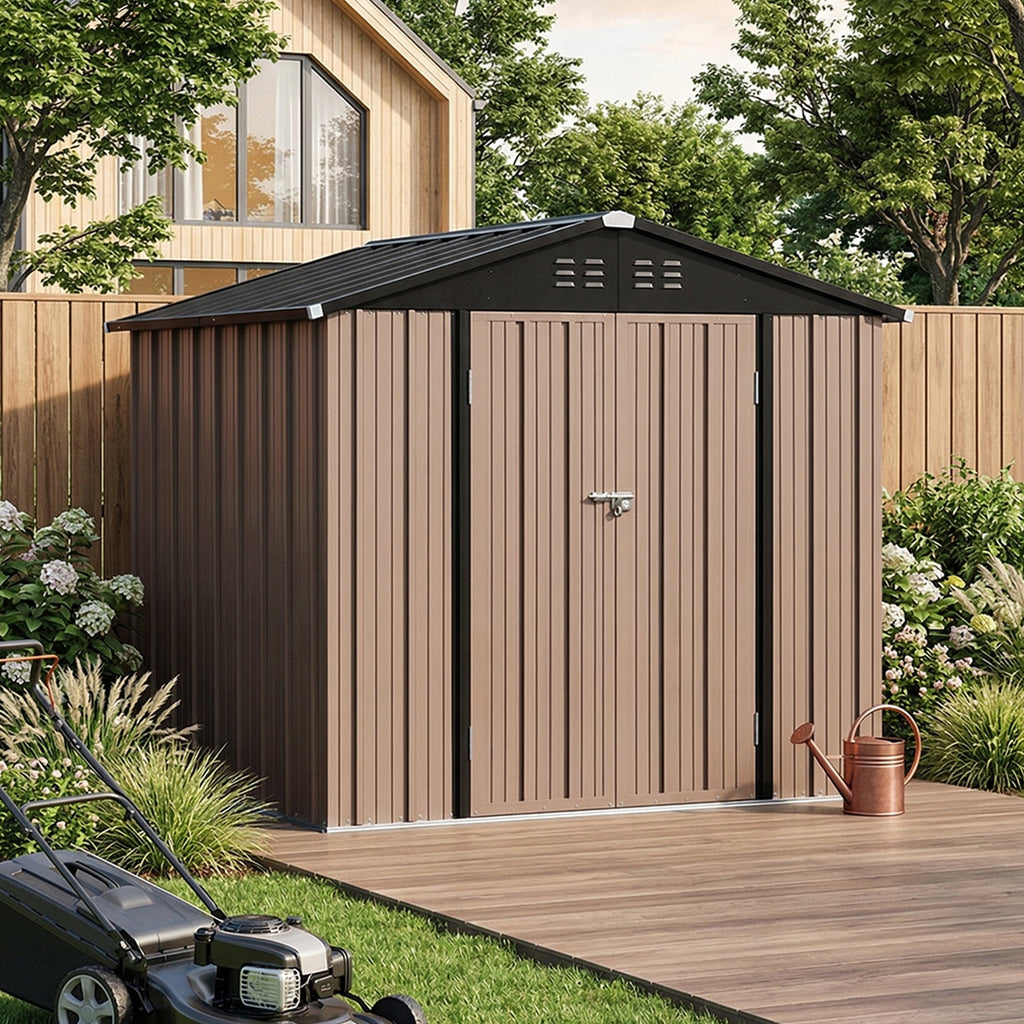 8 x 6 ft Metal Garden Storage Shed with Apex Roof & Lockable Double Doors
