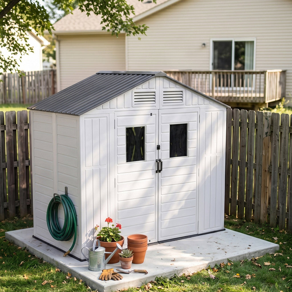 8 x 4 ft Plastic Garden Storage Shed with Apex Roof & Double Doors