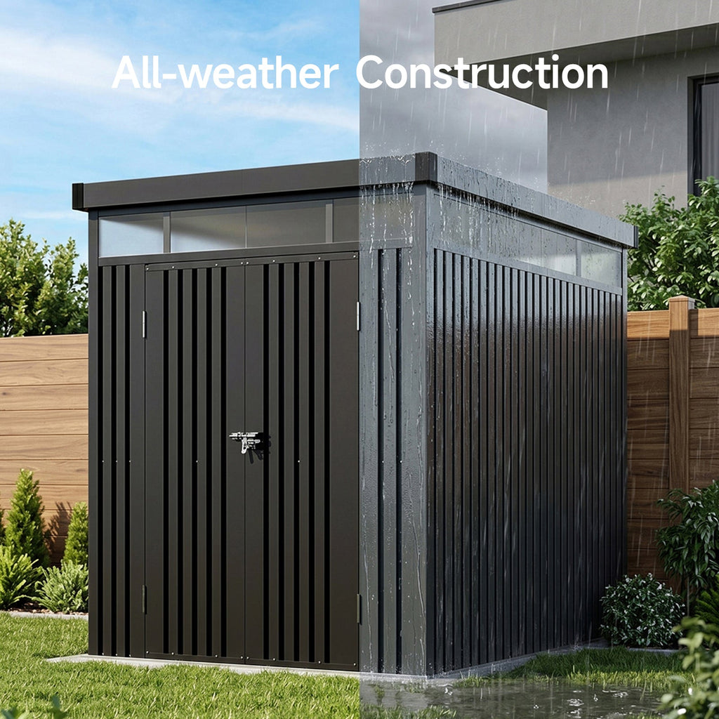 2 x 2.6m Metal Garden Storage Shed with Flat Roof & Lockable Double Doors