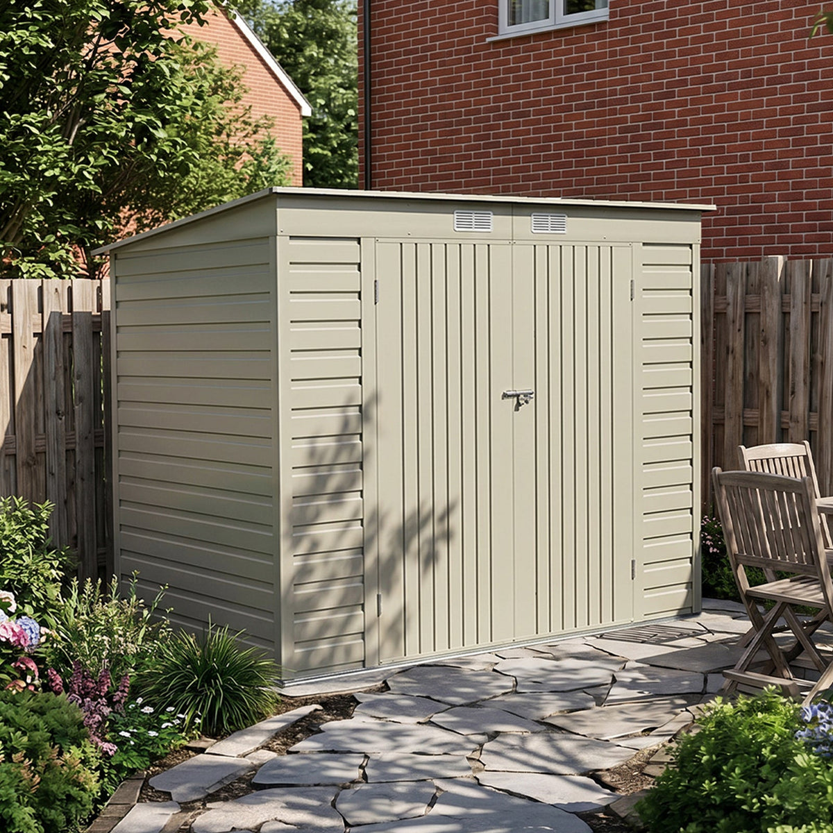 8 x 4 ft Metal Garden Storage Shed with Pent Roof & Padlockable Double Doors